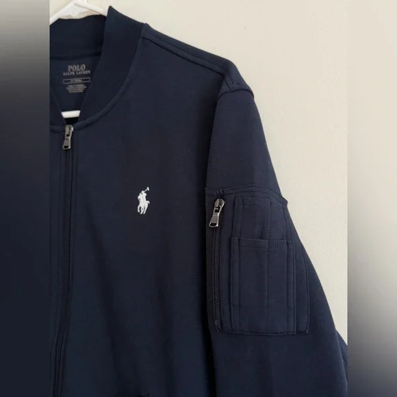 Polo Ralph Lauren men’s Medium Navy Iconic Double Knit Fleece Tech Bomber Jacket - Picture 5 of 11